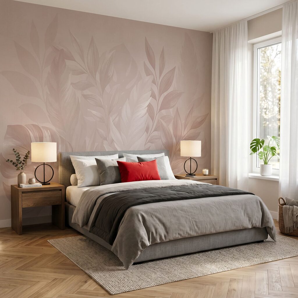 Tropische bladeren in poederroze — interieur 2