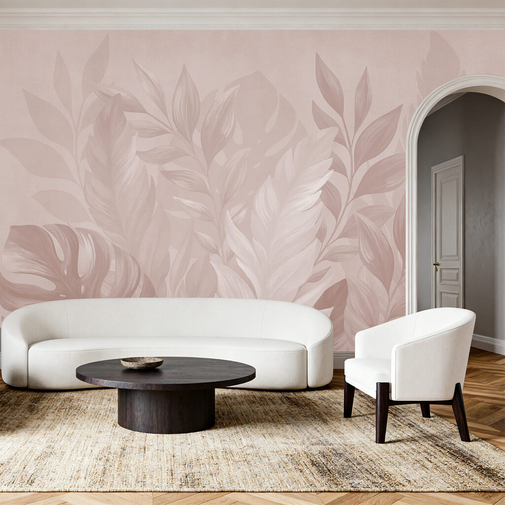 Tropische bladeren in poederroze — interieur 3