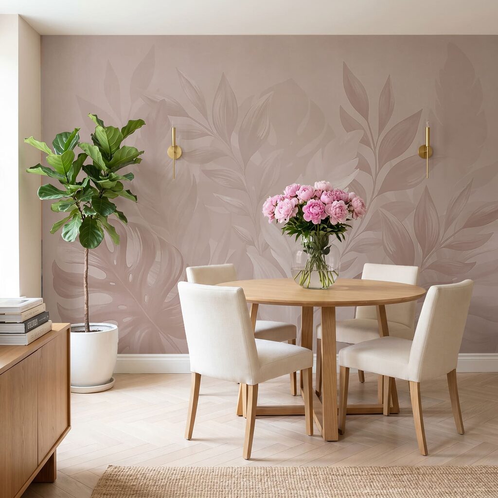 Tropische bladeren in poederroze — interieur 4