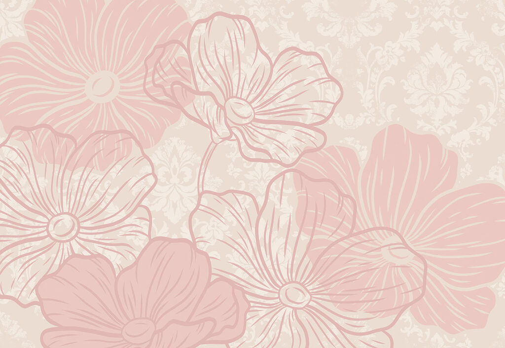 Roze bloemen boven ornament — volledig ontwerp