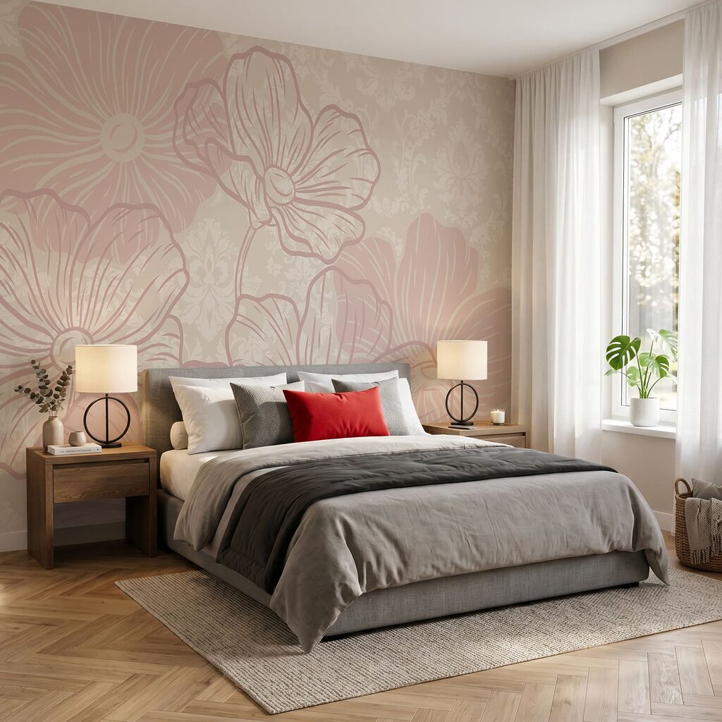 Roze bloemen boven ornament — interieur 1