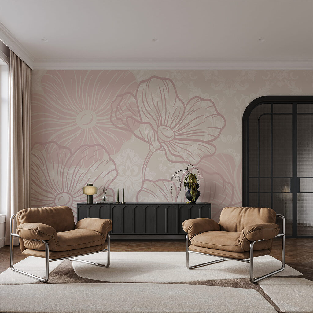 Roze bloemen boven ornament — interieur 2