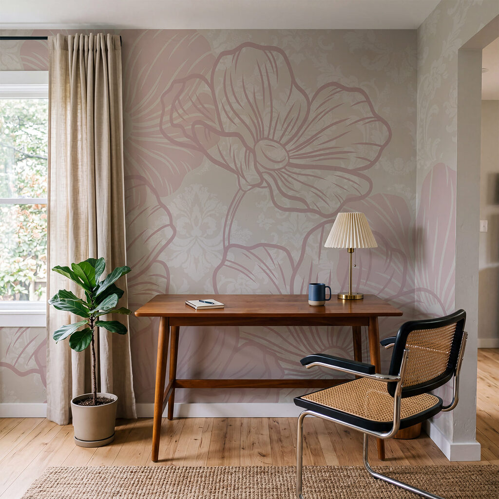 Roze bloemen boven ornament — interieur 4