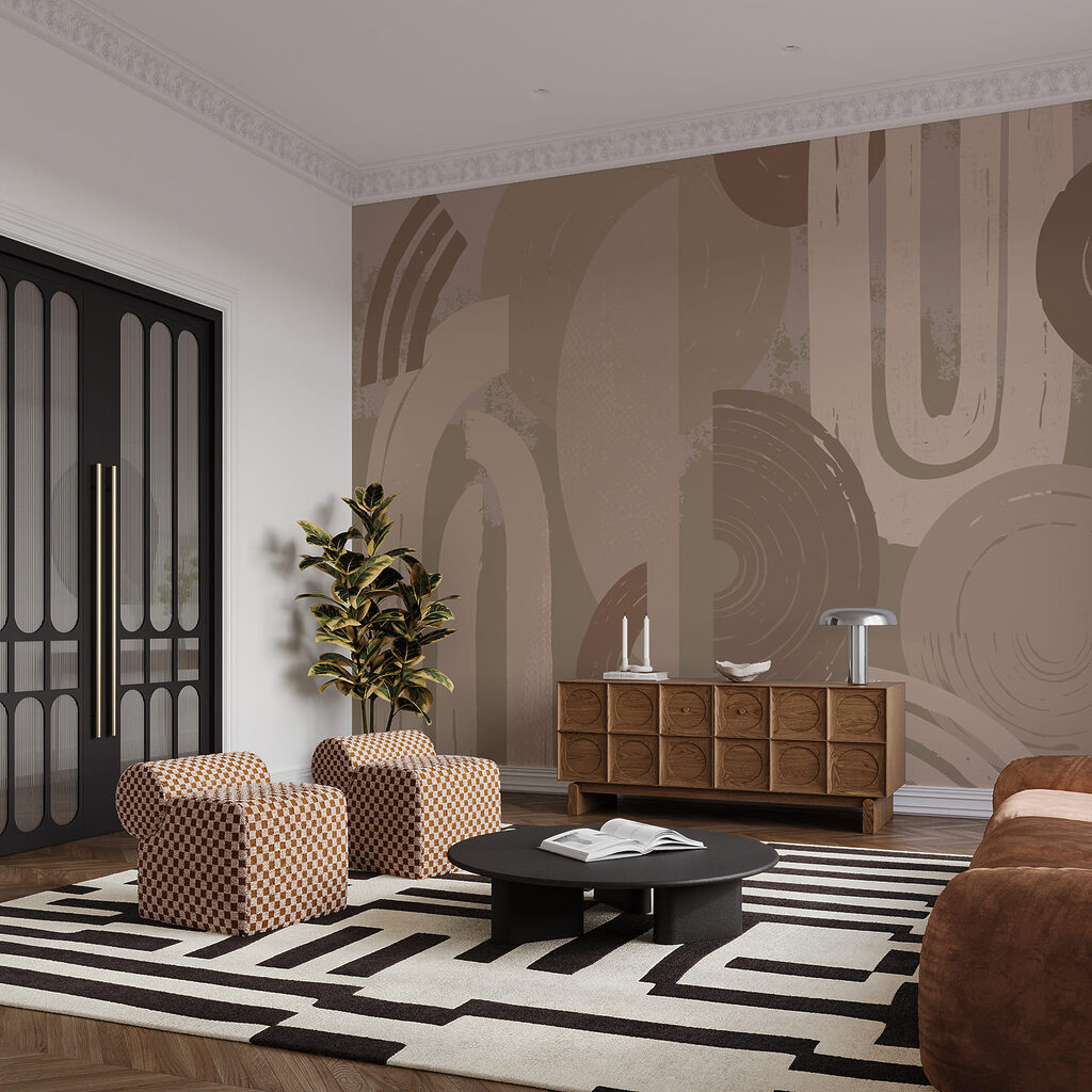 Aardekleurige vormen met penseelstrepen — interieur 2