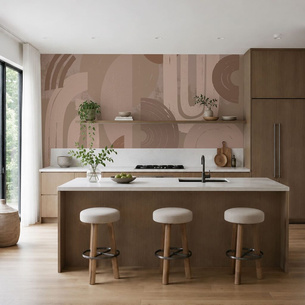 Aardekleurige vormen met penseelstrepen — interieur 5