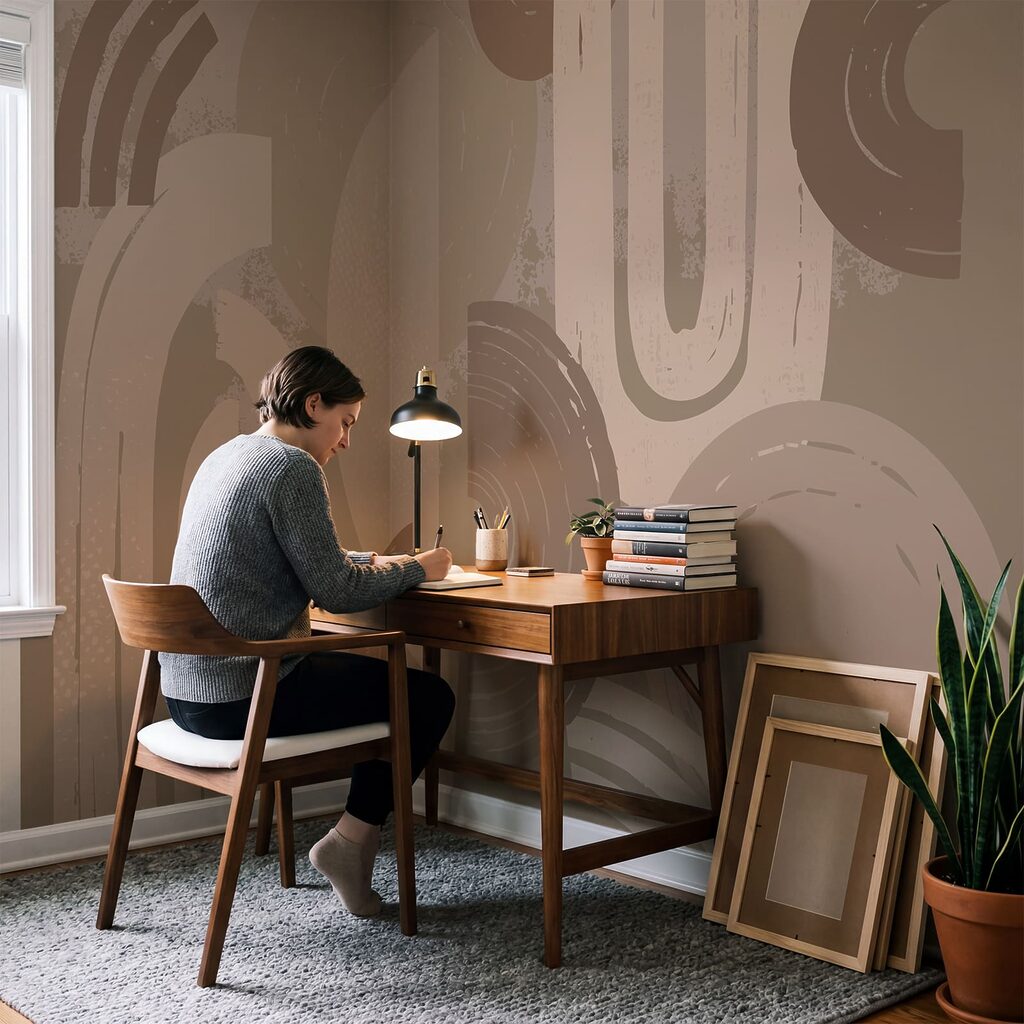 Aardekleurige vormen met penseelstrepen — interieur 7