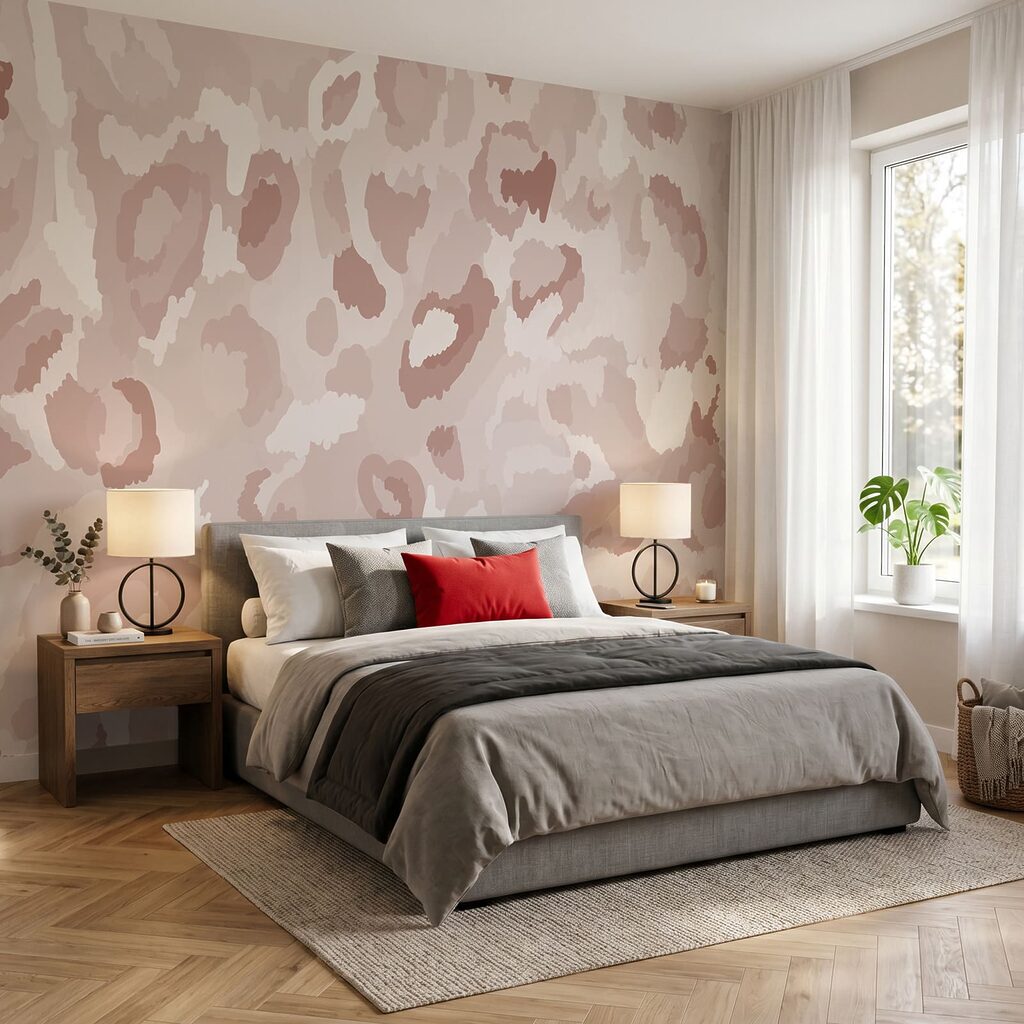 Roze en wit patroon in een interieur