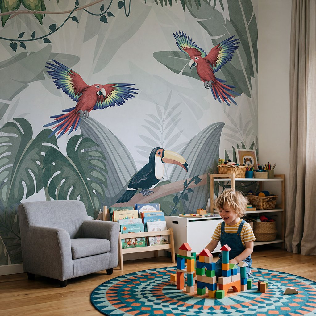 Papegaaien boven een toekan — interieur 2