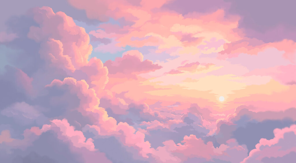 Wolkentoppen in roze avondlicht — volledig ontwerp