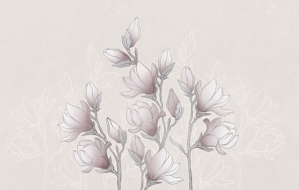 Magnolia in fijne schaduwlijnen — volledig ontwerp