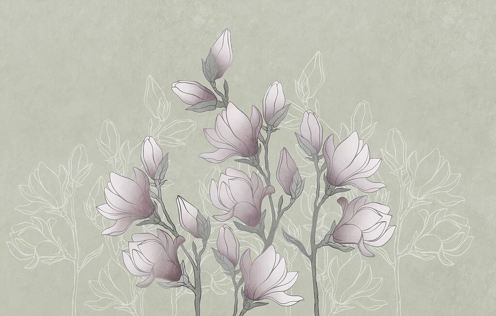 Tekening van bloemen aan een tak — volledig ontwerp