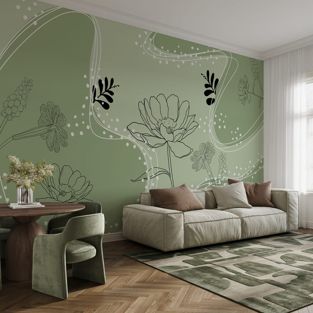Bloemen tussen gestippelde golfbanen — interieur 1