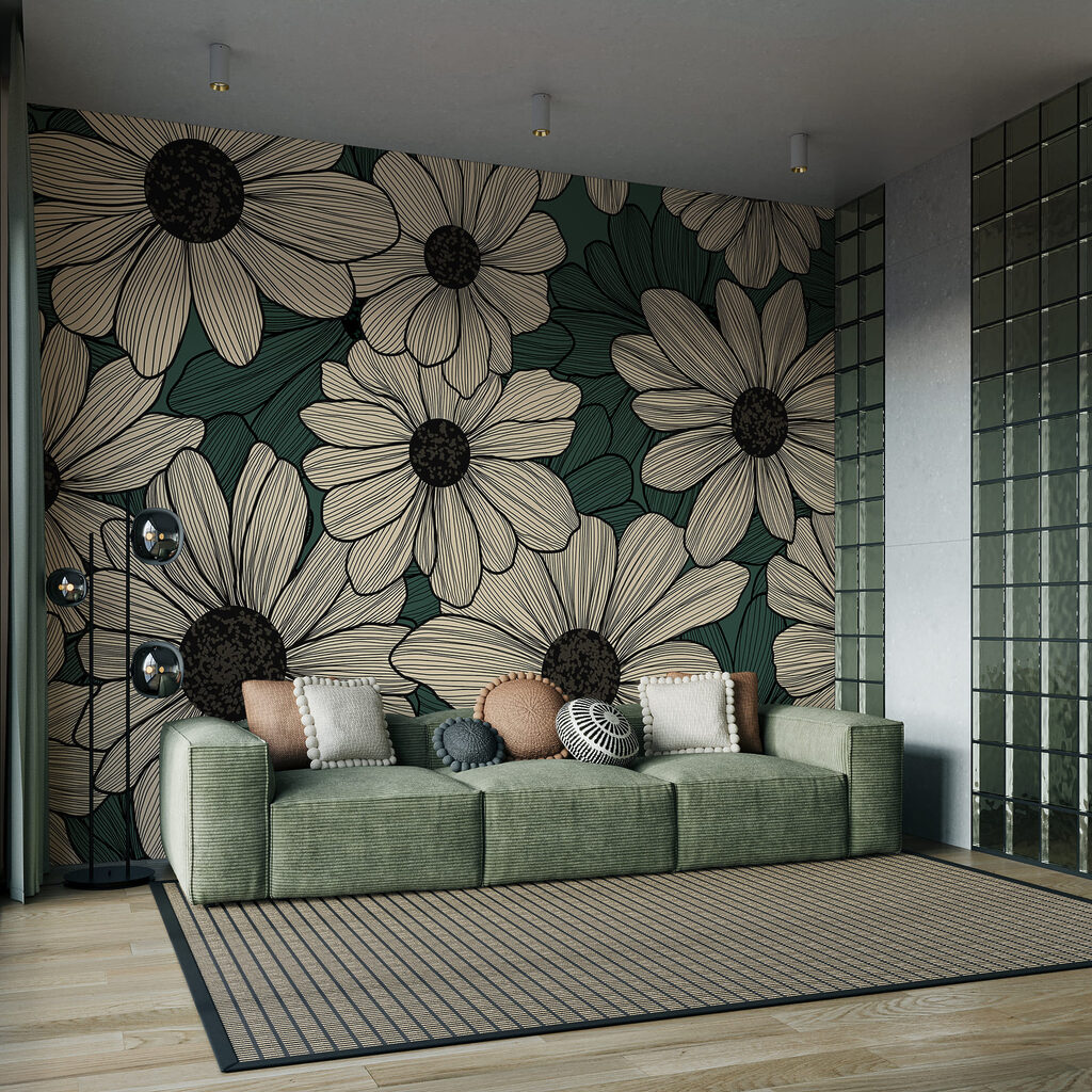 Roomwitte bloemen op petrol — interieur 2