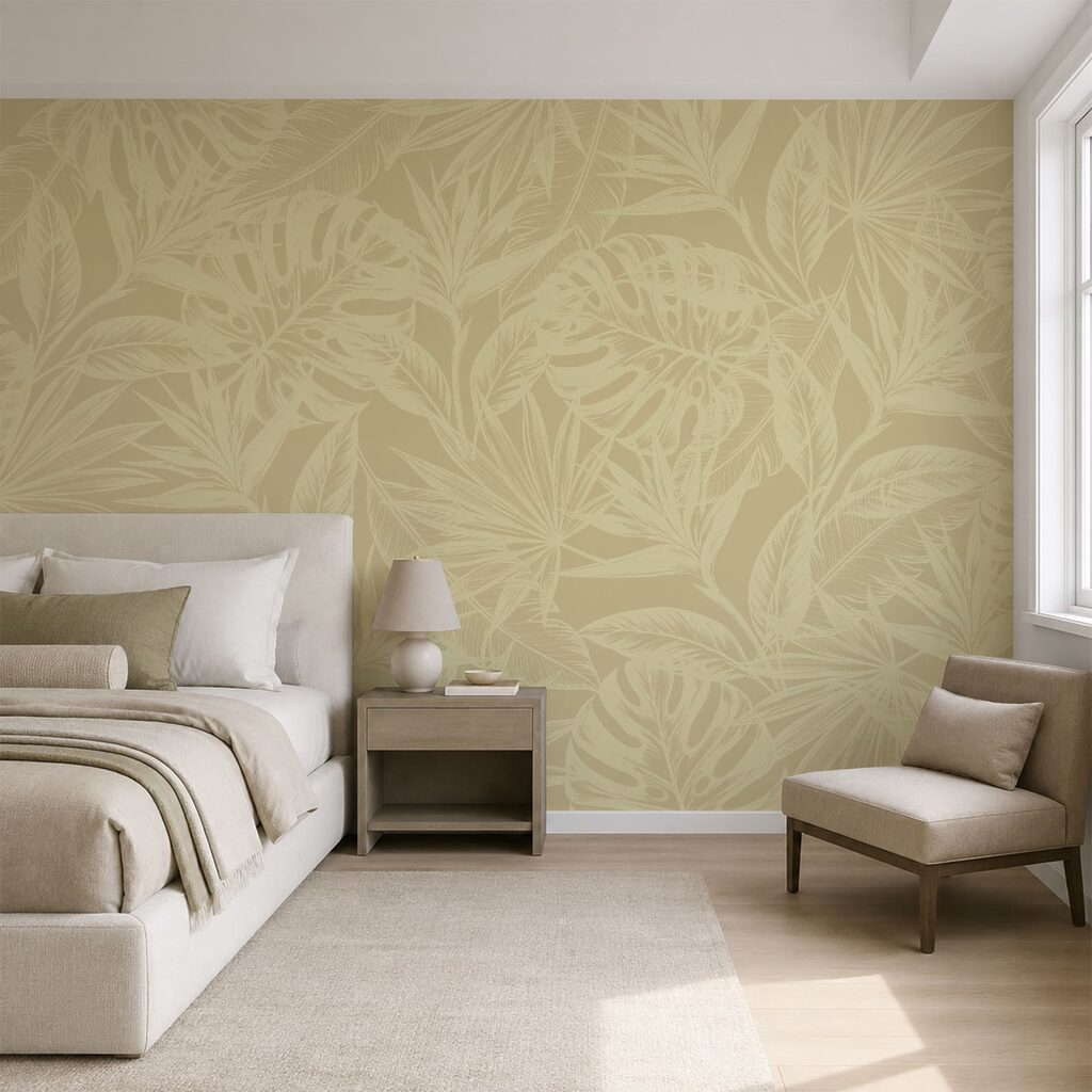 Bladmotief op een beige achtergrond — interieur 2