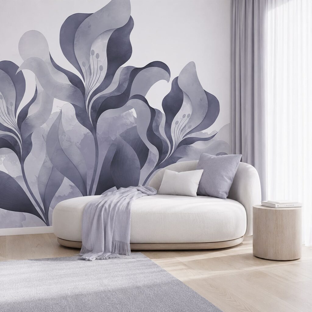 Elegant, abstract bloemmotief in grijs in een interieur