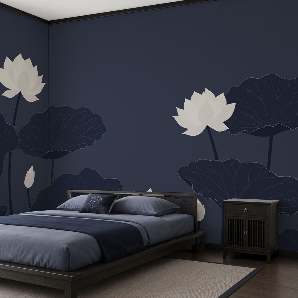 Witte lotussen op nachtblauw — interieur 2