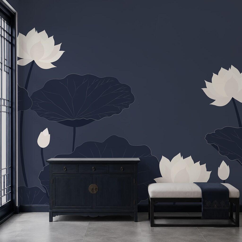 Witte lotussen op nachtblauw — interieur 1