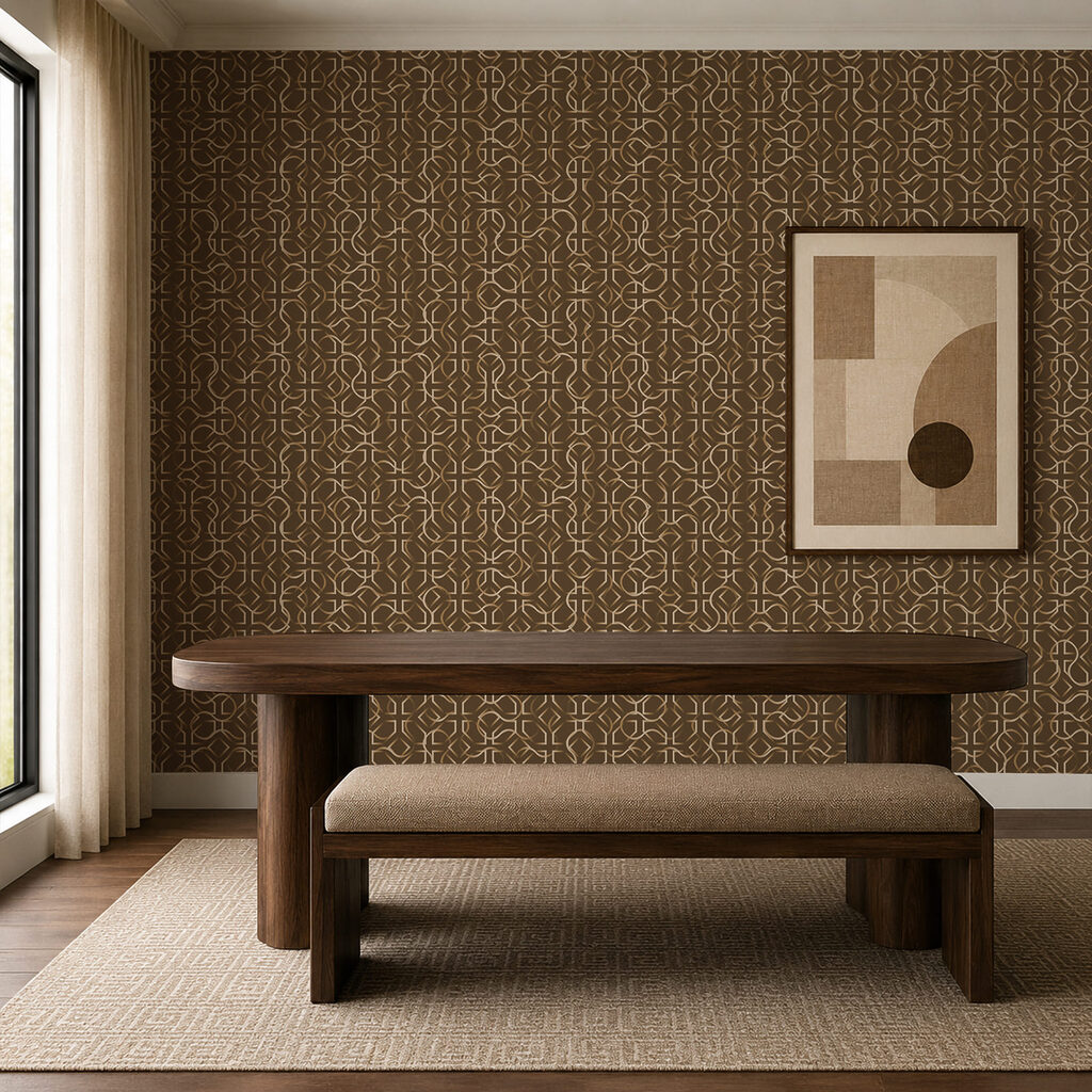 Fijn lijnornament op bruin — interieur 1