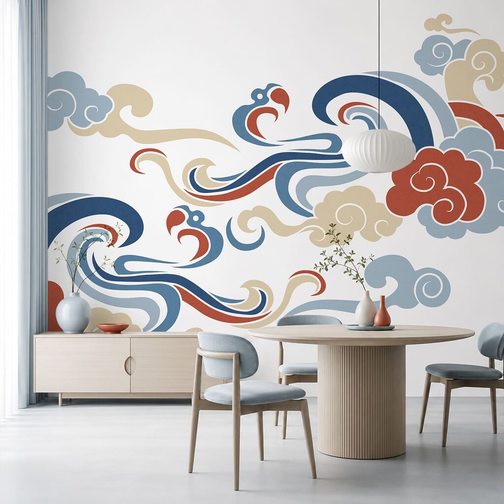 Sierwolken in kleurrijke krullen — interieur 1