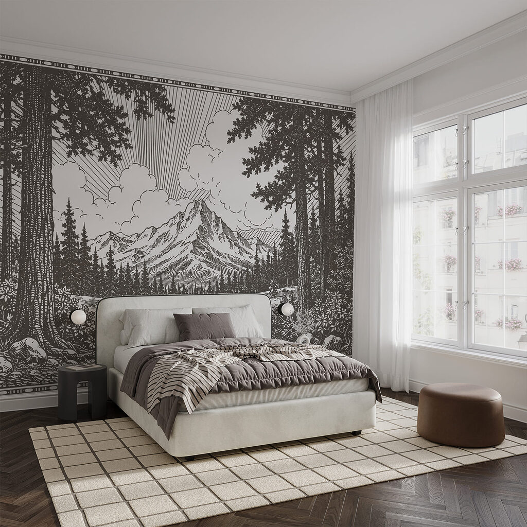 Bergpad tussen getekende dennen — interieur 1