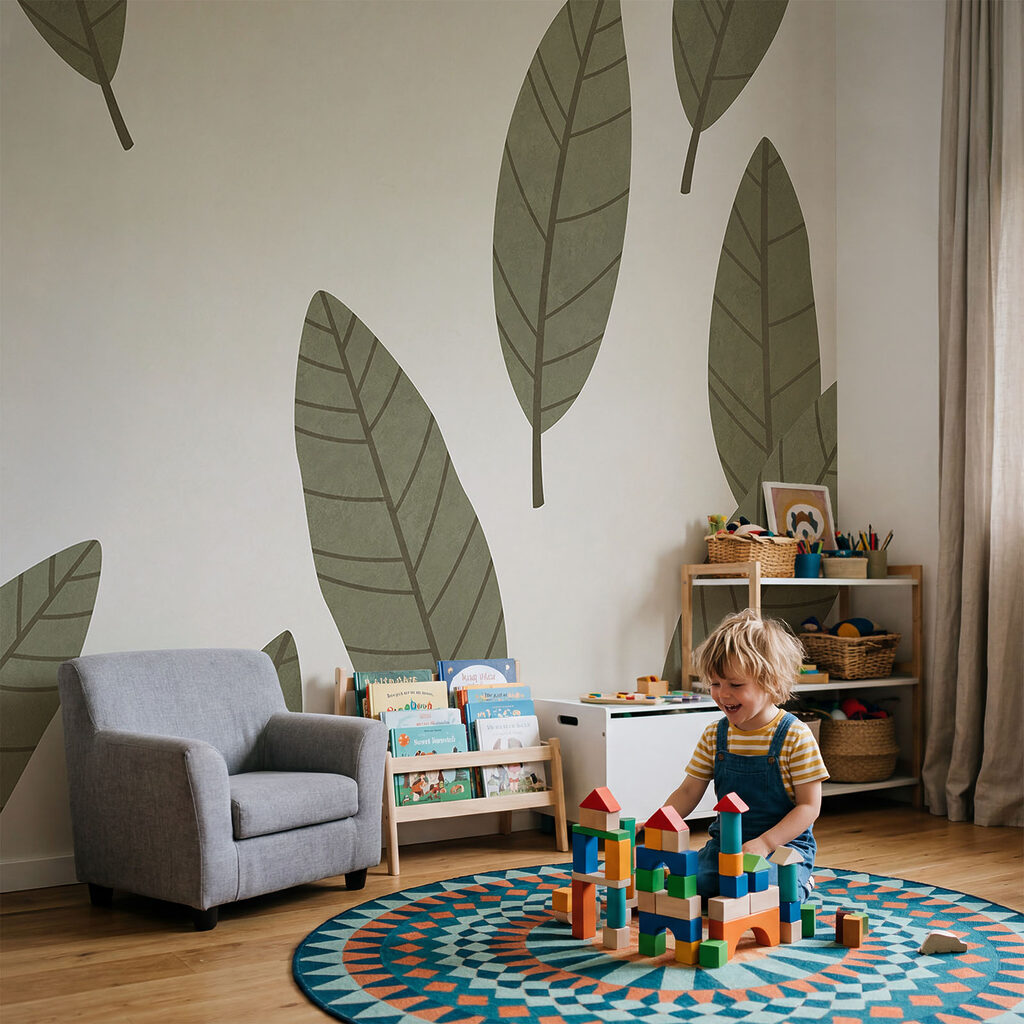 Olijfgroene bladeren met nerflijnen — interieur 2