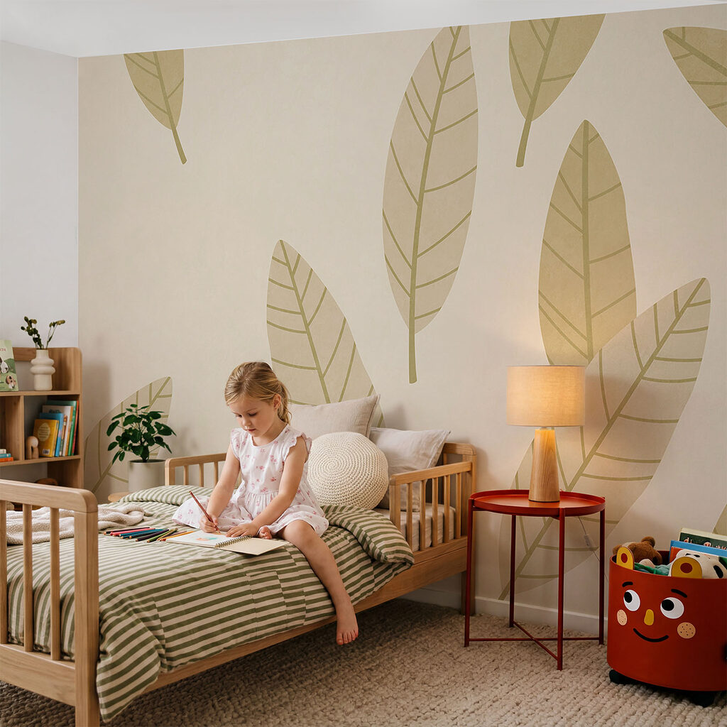 Bladmotief op een witte achtergrond in een interieur