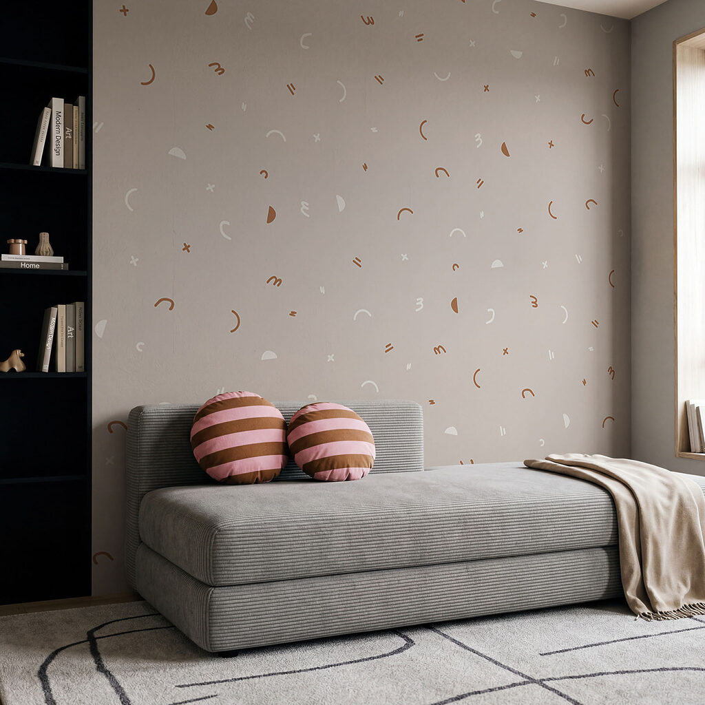 Patroon van kleine vormen en symbolen in een interieur