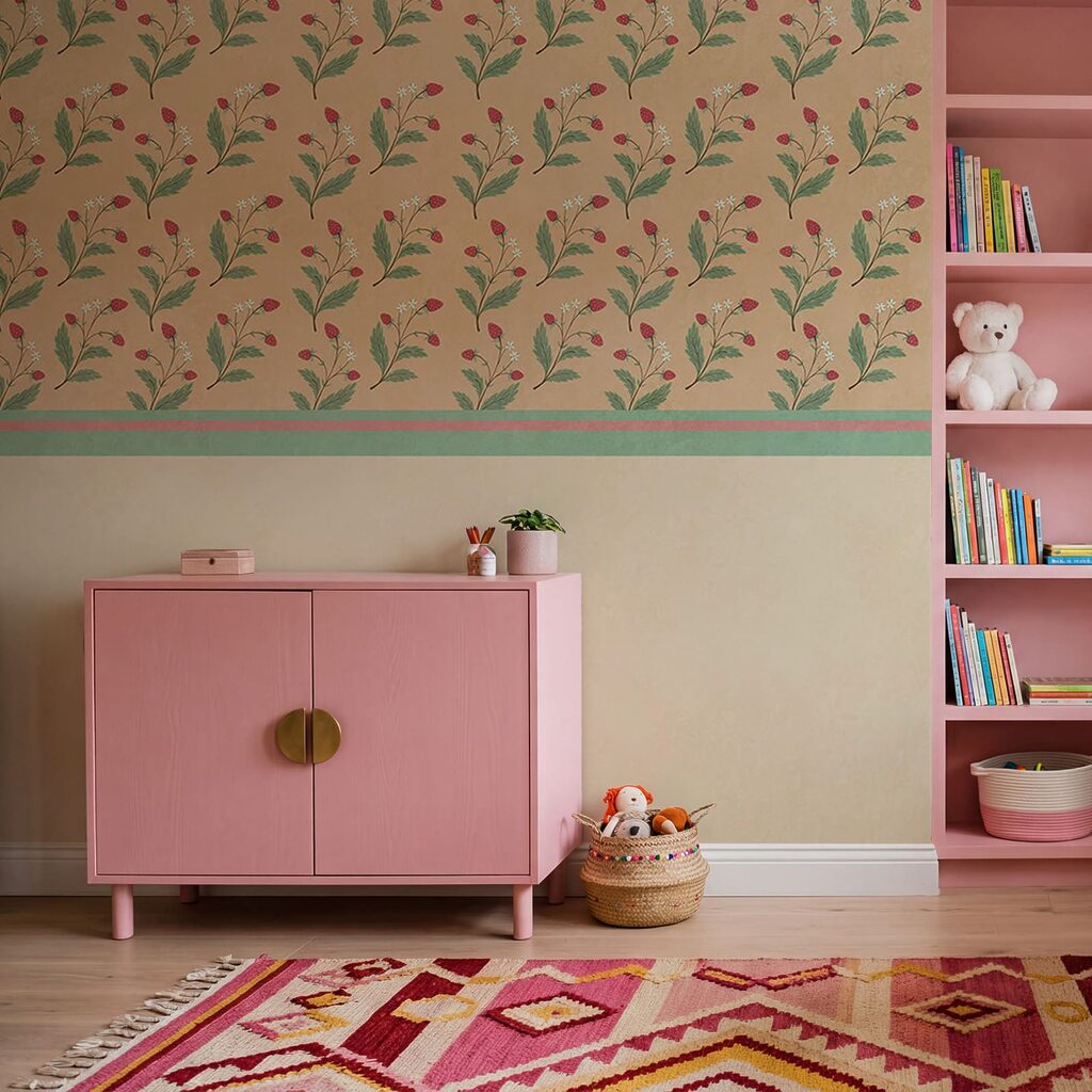 Bloementakjes boven effen zandkleur — interieur 2