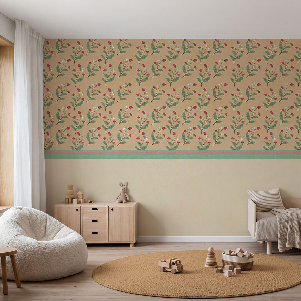 Bloementakjes boven effen zandkleur — interieur 3