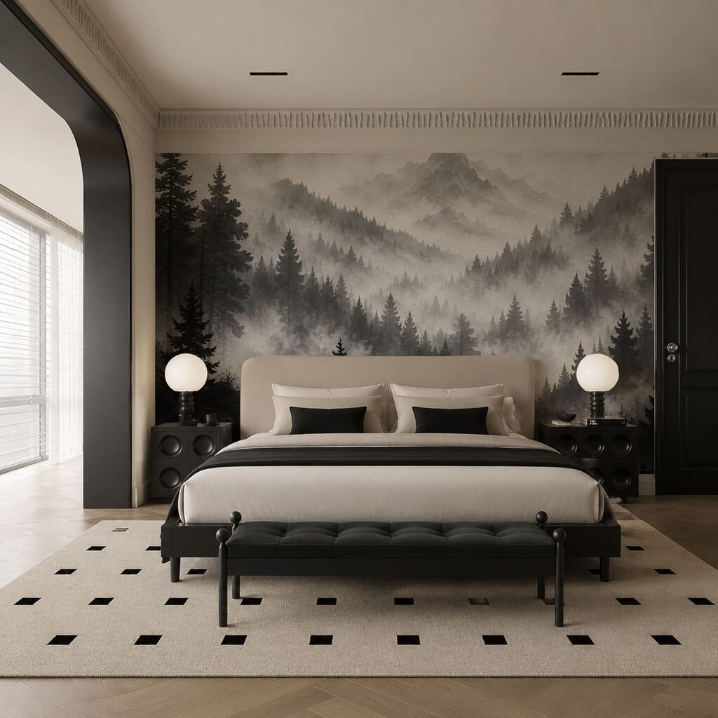 Dennenvallei in grijze mist — interieur 2