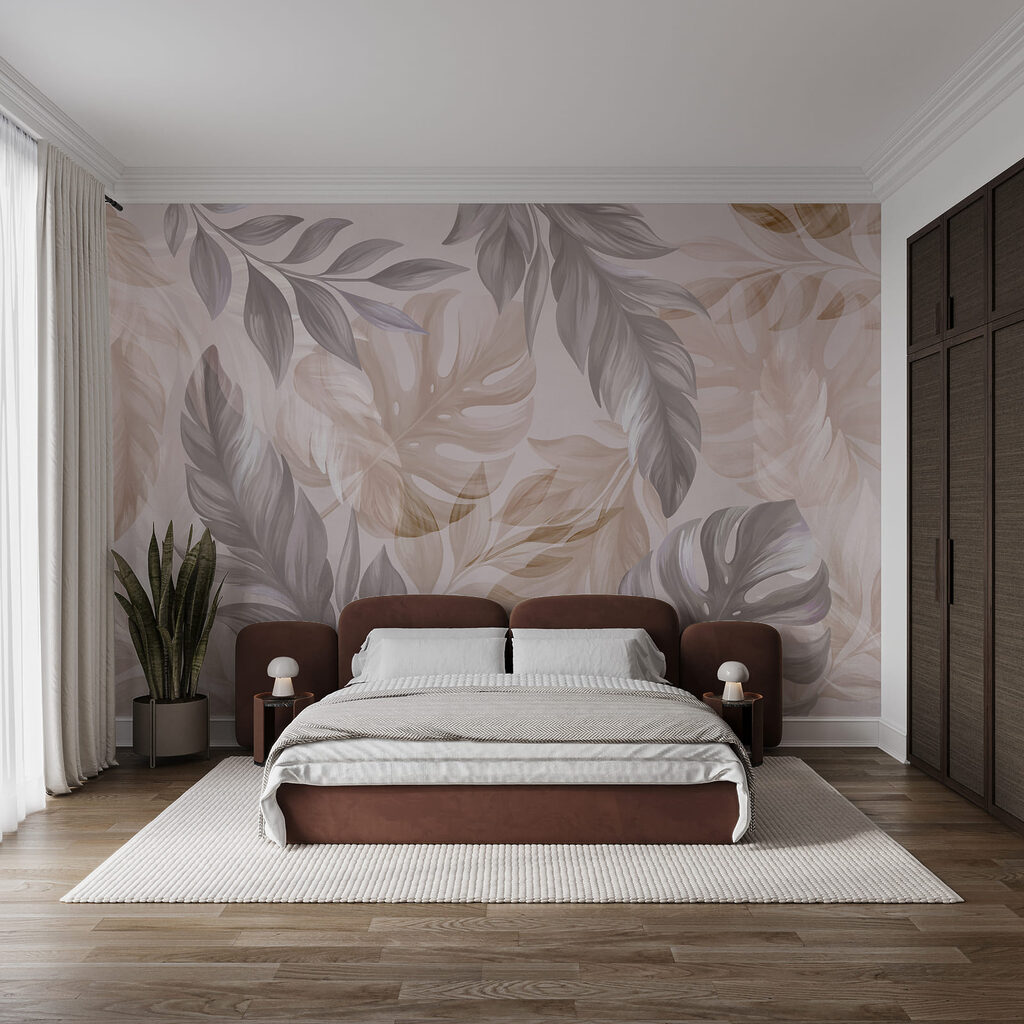 Tropenbladeren in zachte rozetinten — interieur 2