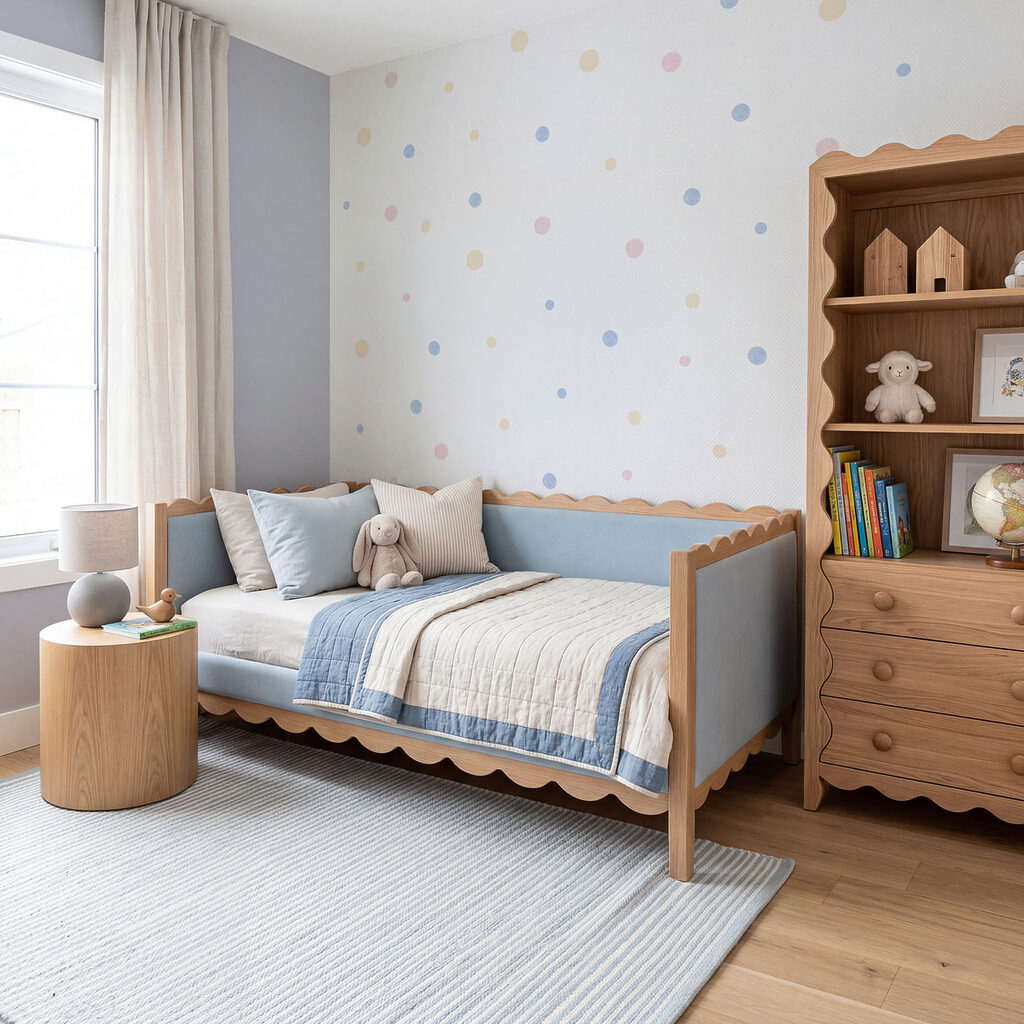 Witte achtergrond met veelkleurige stippen in een interieur