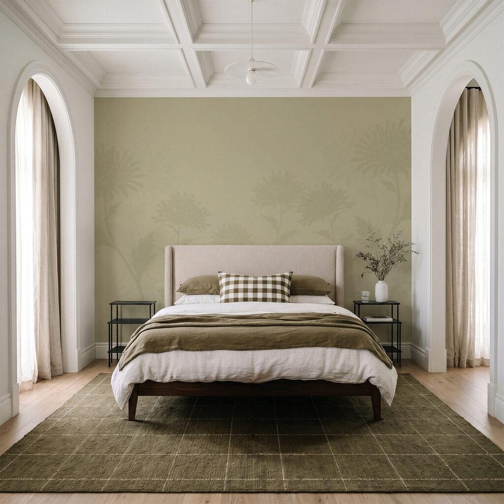 Bloemschaduwen op licht olijfgroen — interieur 2