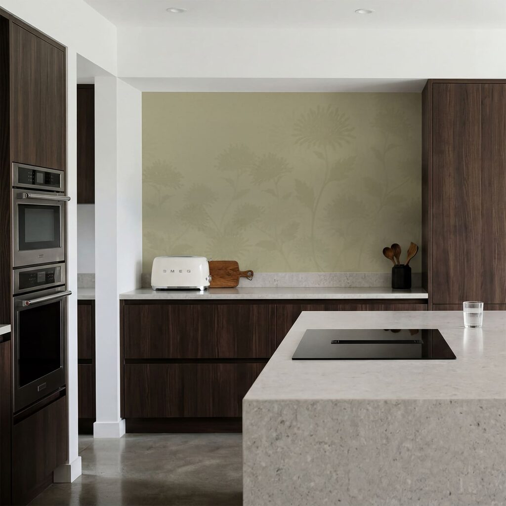 Bloemschaduwen op licht olijfgroen — interieur 1