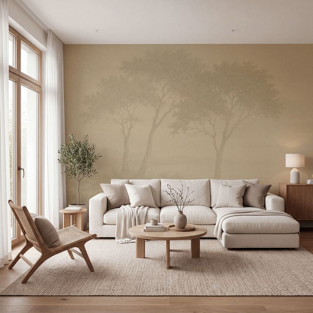 Ochtendmist tussen verre bomen — interieur 2