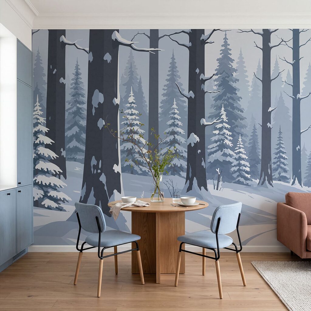 Pad tussen besneeuwde dennen — interieur 1