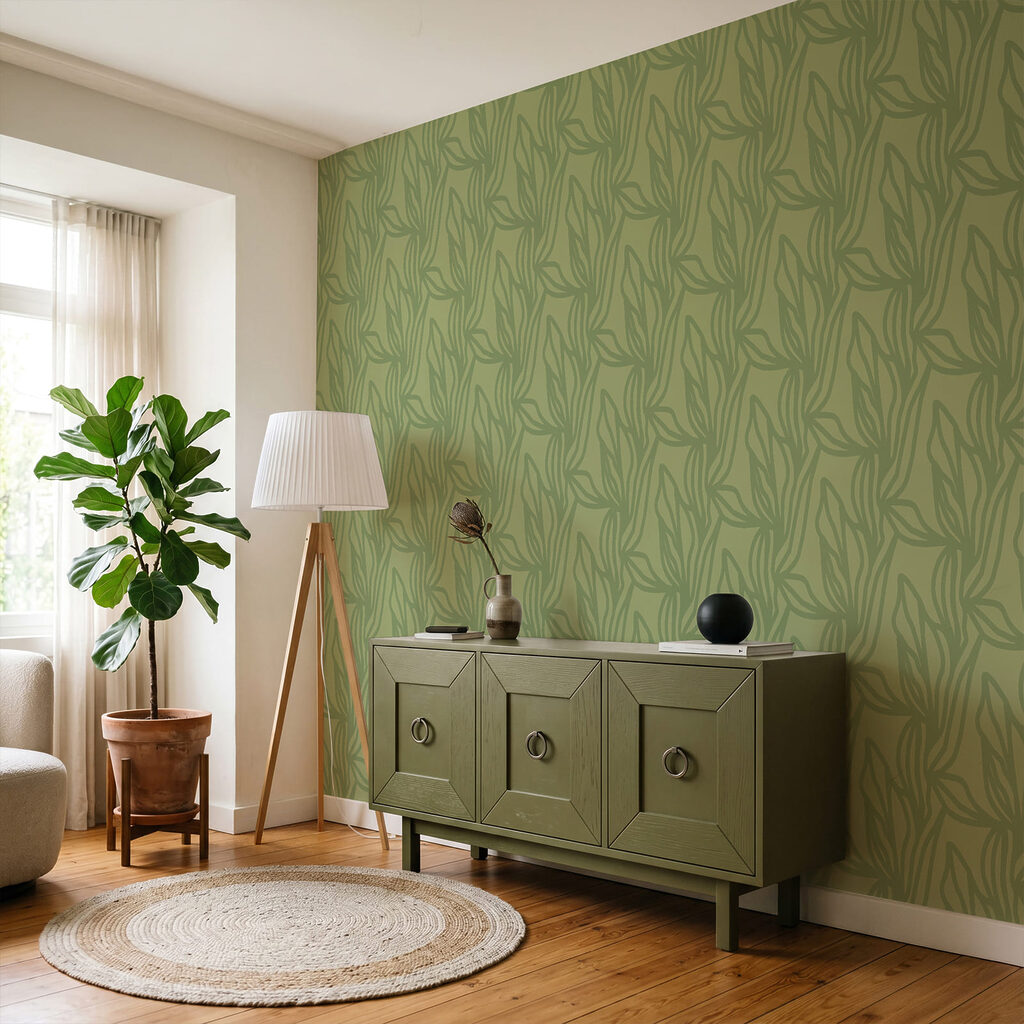 Groen patroon met bladeren in een interieur