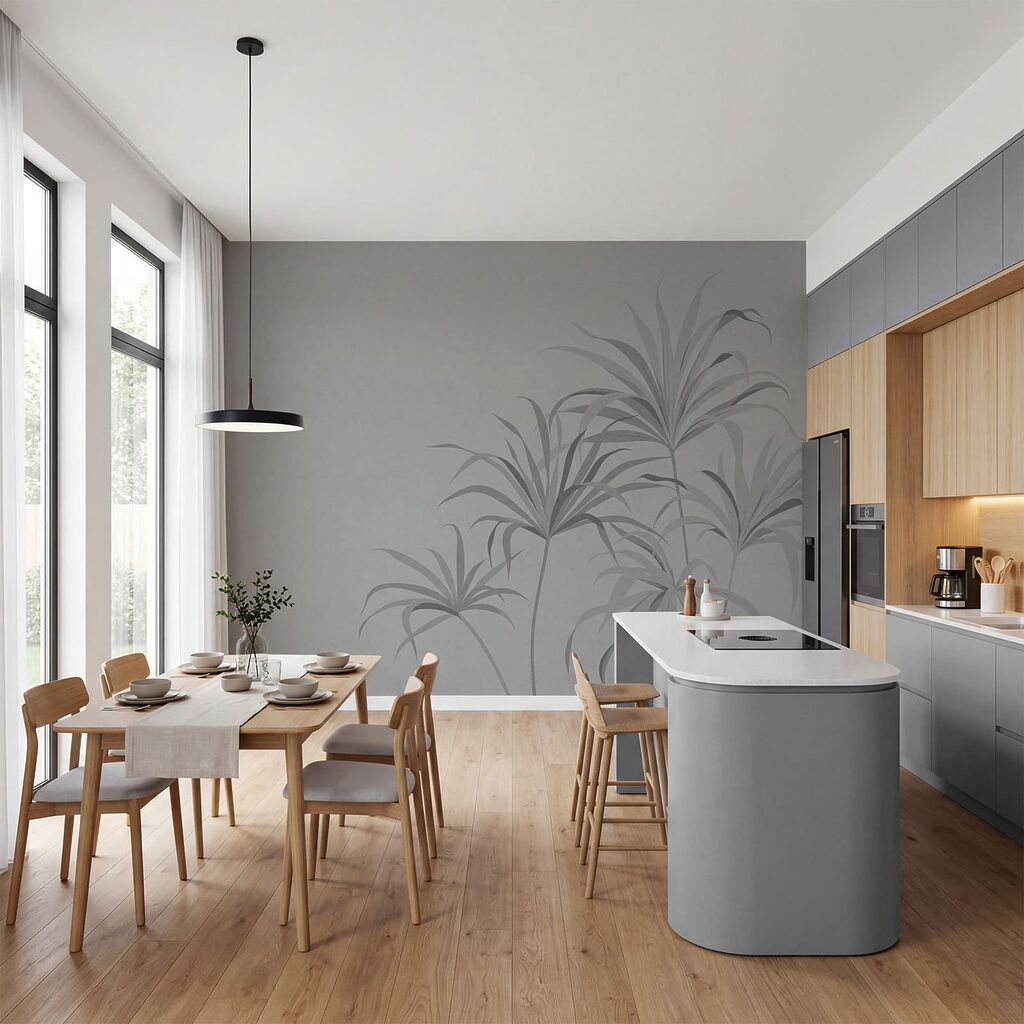 Grijze achtergrond met bladeren — interieur 2