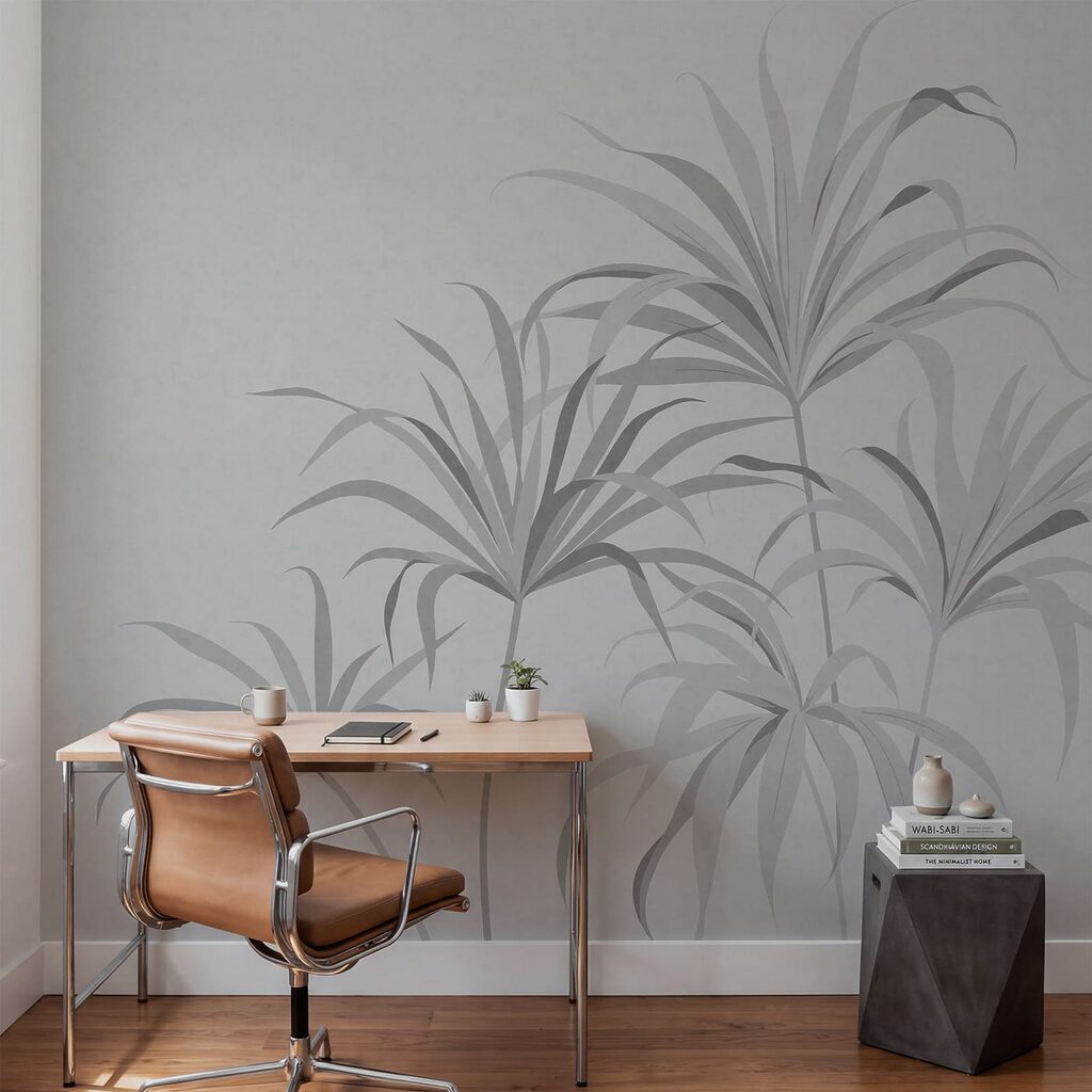 Grijze achtergrond met bladeren — interieur 1