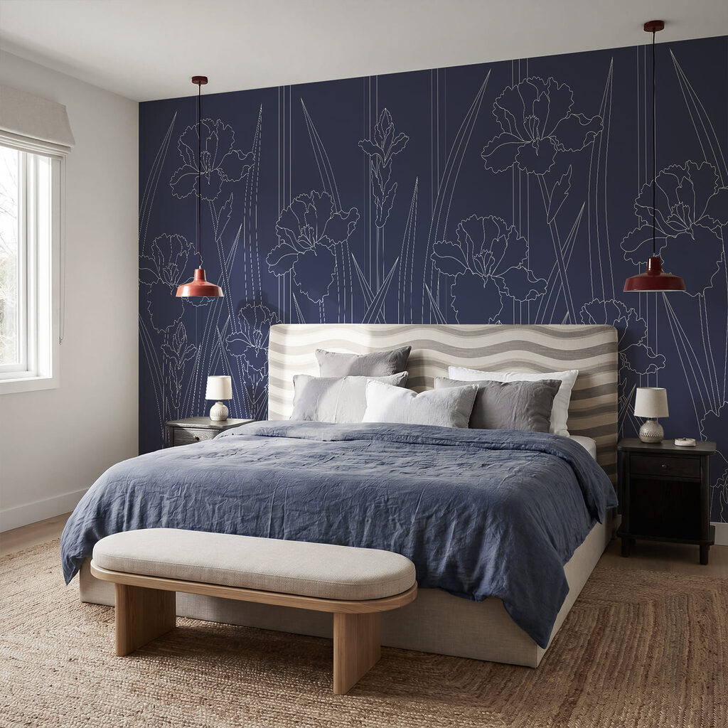 Blauw-wit bloemenpatroon in een interieur