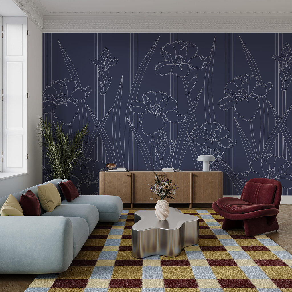 Bloemlijnen in blauwe nacht — interieur 2