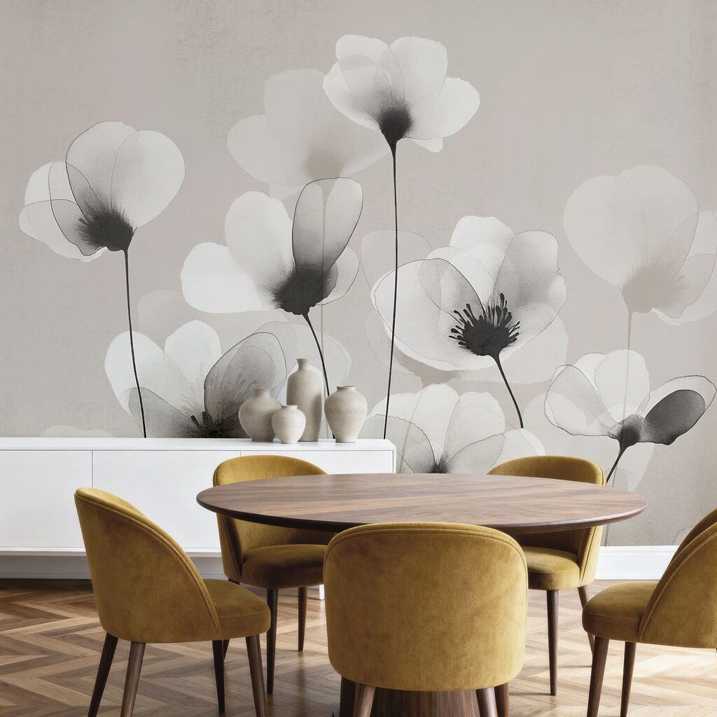 Groep witte bloemen in een interieur