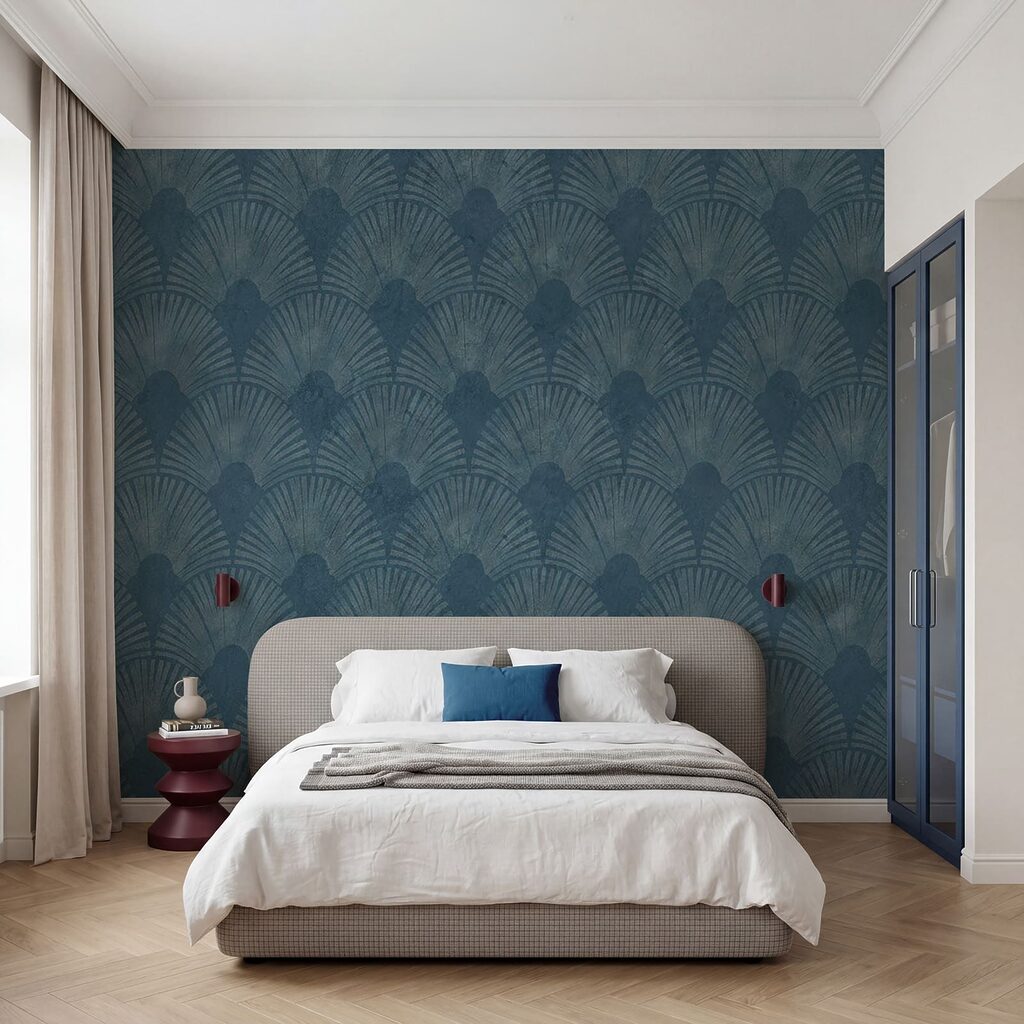 Elegant patroon in diepblauwe tinten in een interieur