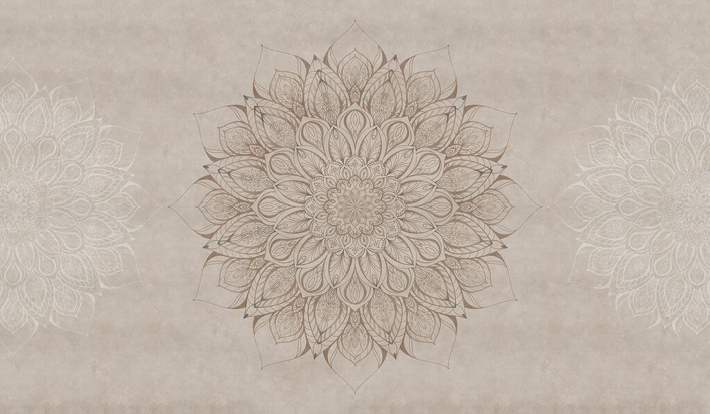 Mandala op verweerde zandkleur — volledig ontwerp
