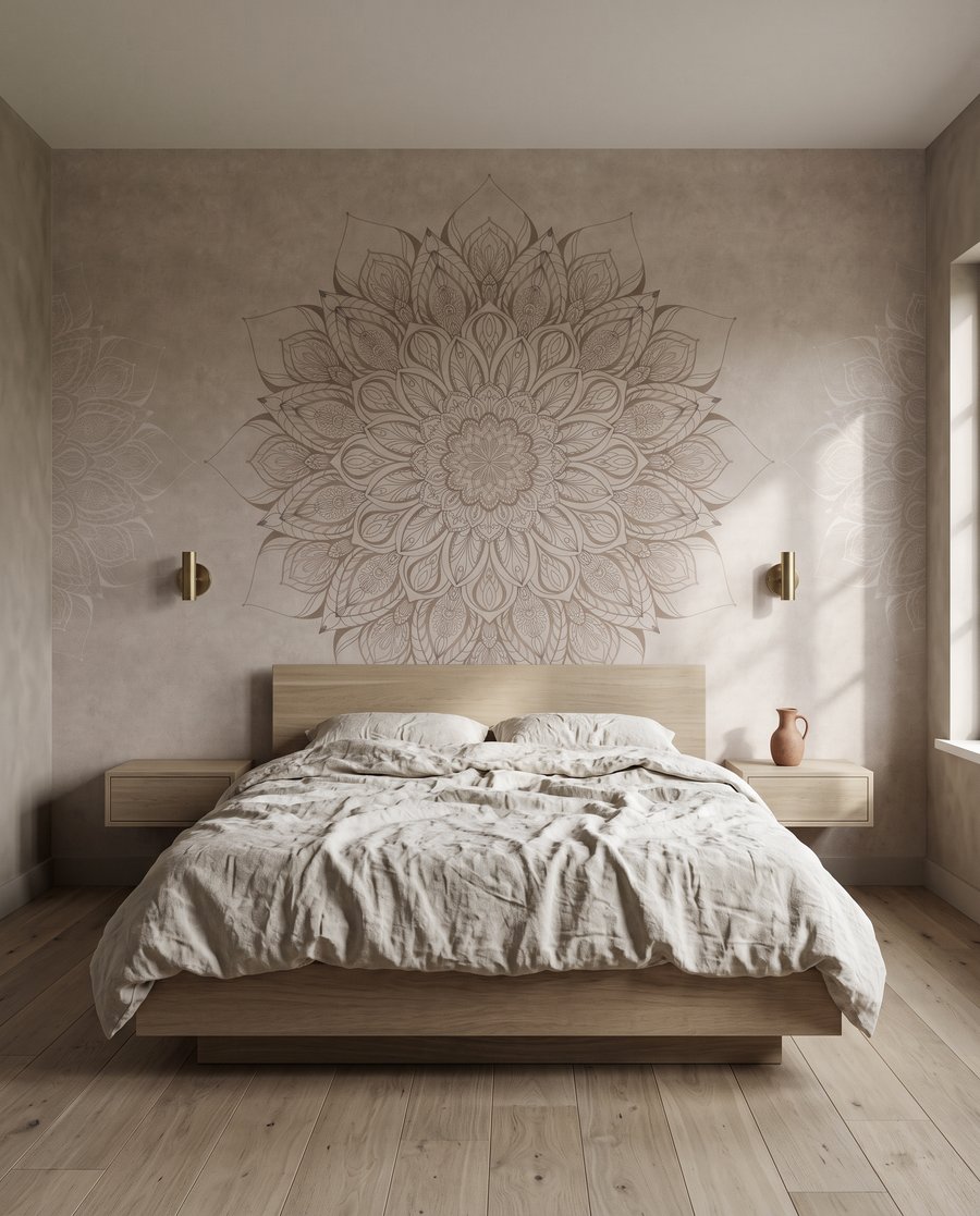 Mandala op verweerde zandkleur — interieur 2
