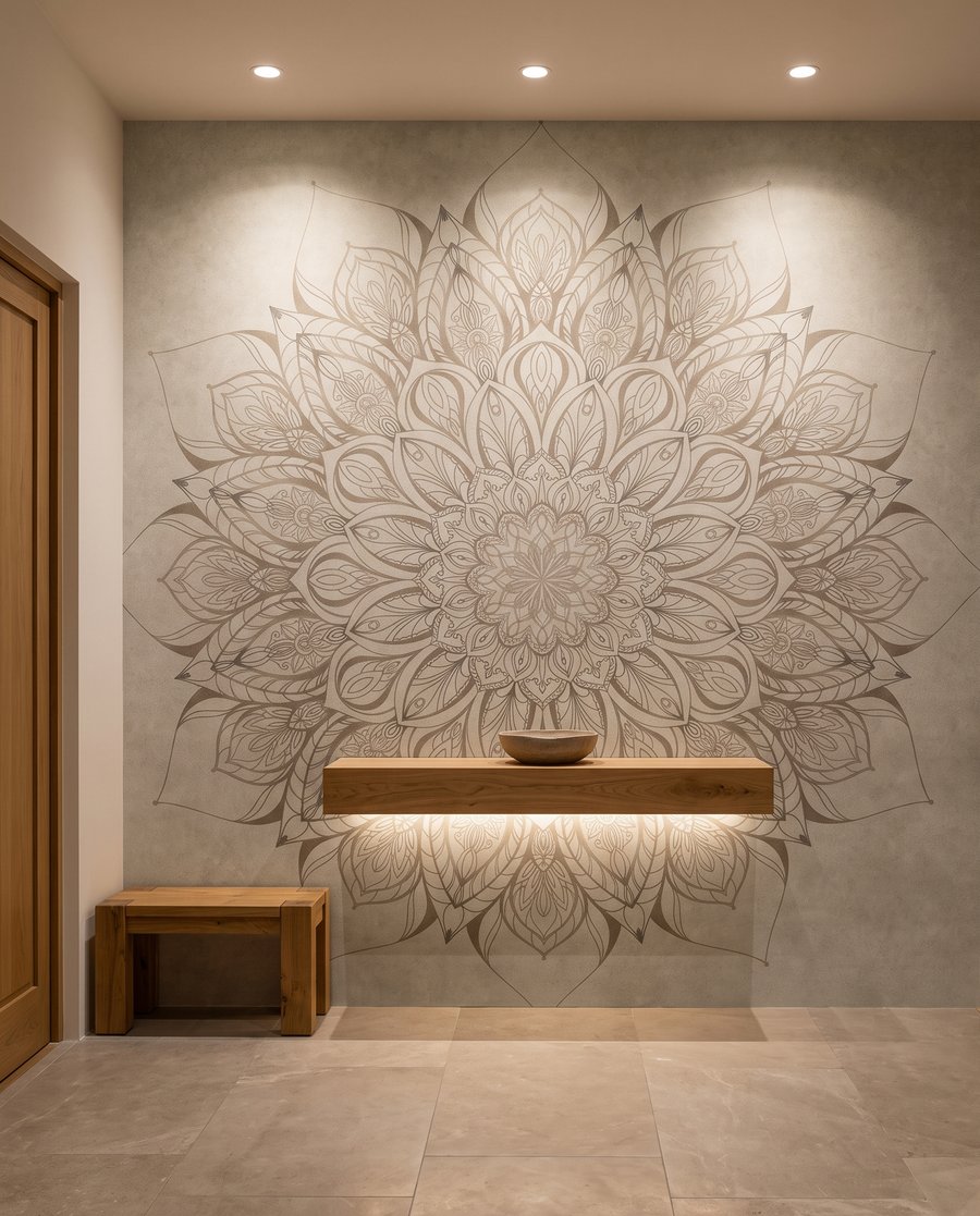 Mandala op verweerde zandkleur — interieur 3