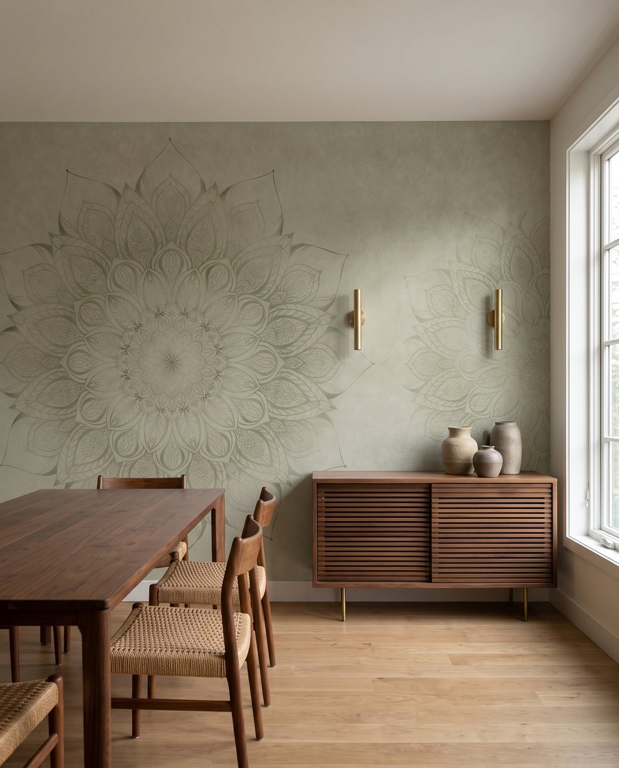 Bloemenmandala op verweerde lagen in een interieur