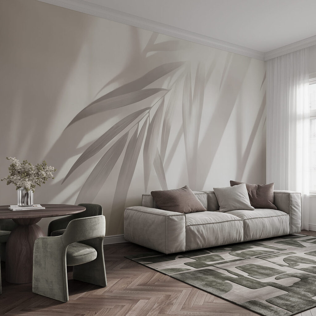 Palmblad in schuine lichtbanen — interieur 1