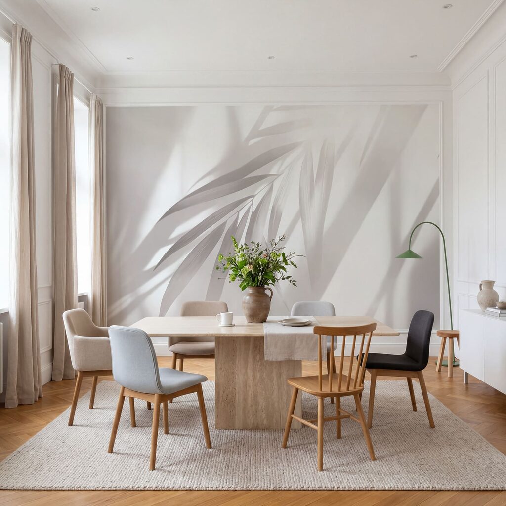 Palmblad in schuine lichtbanen — interieur 4