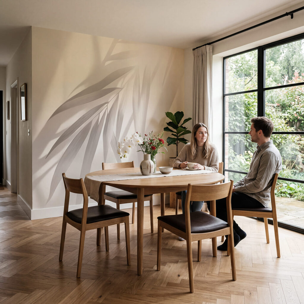 Palmblad in schuine lichtbanen — interieur 5